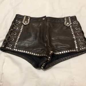 H&M real leather studded shorts